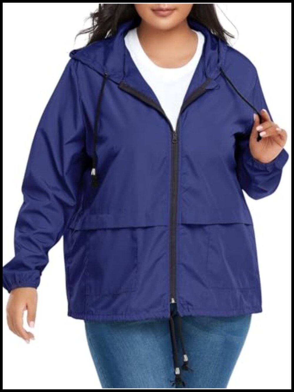Plus Size Rain Jacket for Women Waterproof Packable Windbreaker
